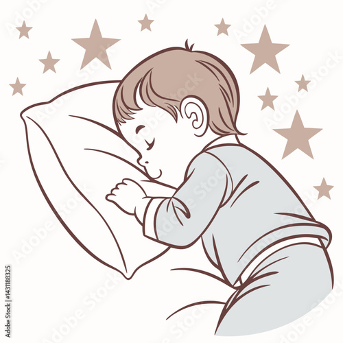 Infant baby boy sleeping, isolated babies on white background, flat vector illustration,nursery,baby showe, Design for prints, fabrics and textiles