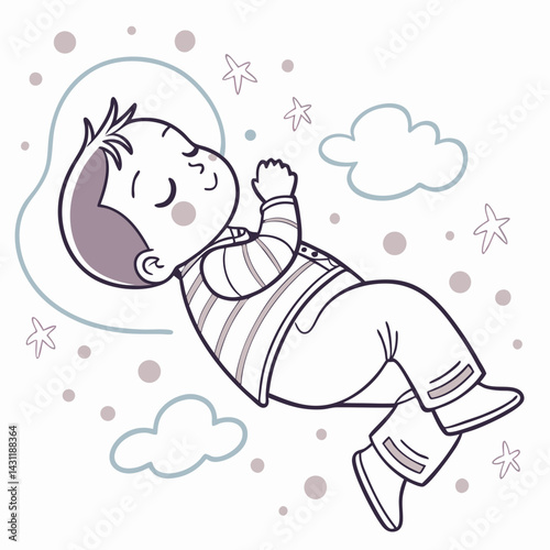 Infant baby boy sleeping, isolated babies on white background, flat vector illustration,nursery,baby showe, Design for prints, fabrics and textiles