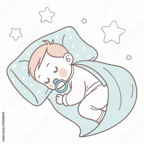 Infant baby boy sleeping, isolated babies on white background, flat vector illustration,nursery,baby showe, Design for prints, fabrics and textiles