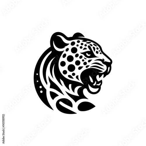 Minimal leopard vector logo silhouette, big cat in elegant motion pose for branding design  photo