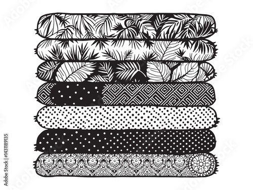 Sarong line art contemporary sketch of tropical beachwear fashion