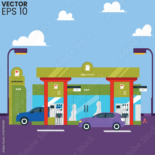 vector illustration of a modern city petrol station