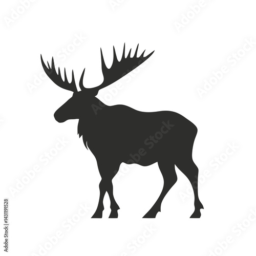 Majestic Moose Silhouette in Nature, Black Logo Design, Minimalist Aesthetic, Wildlife Art