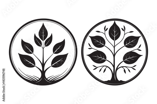 Nature Tree Silhouette Emblem Eco Botanical Logo Design Vector