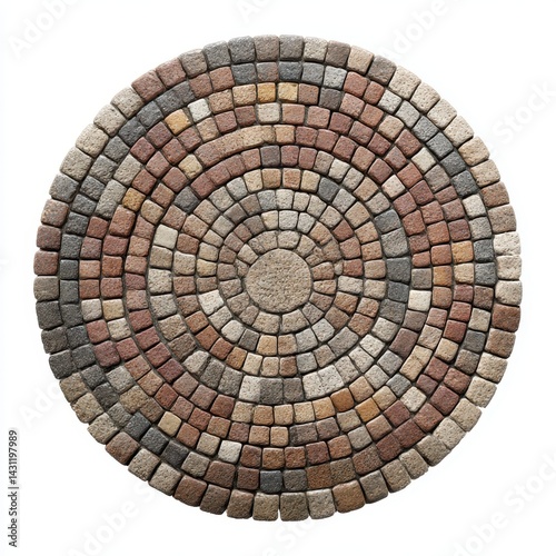 Stone circle cobblestone pavement isolated on white background