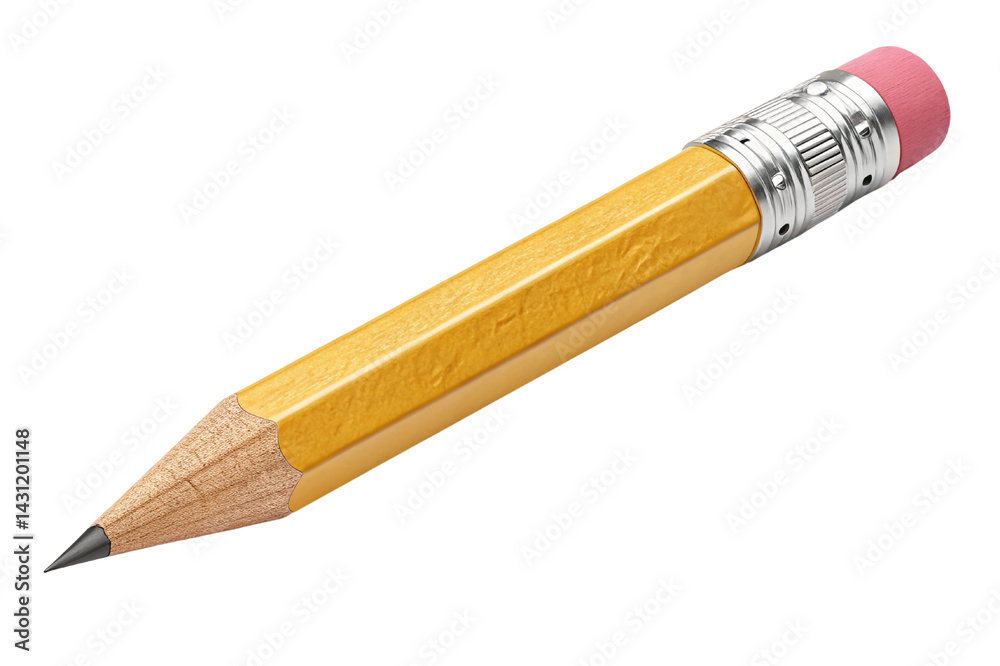 Pencil with eraser isolated on white background showing a simple writing tool Pencil with eraser isolated on white background showing a simple writing tool