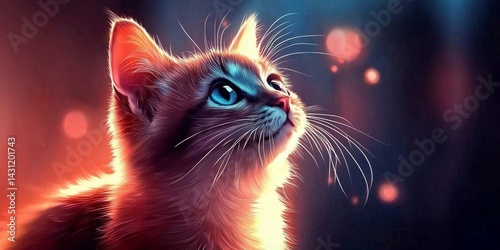 A unique artistic representation of a cat in neon ambiance.