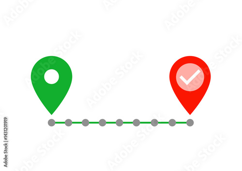 Route with Starting Point and Destination Marked on Map