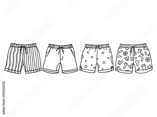 Swim trunks line art creative design for modern beach fashion