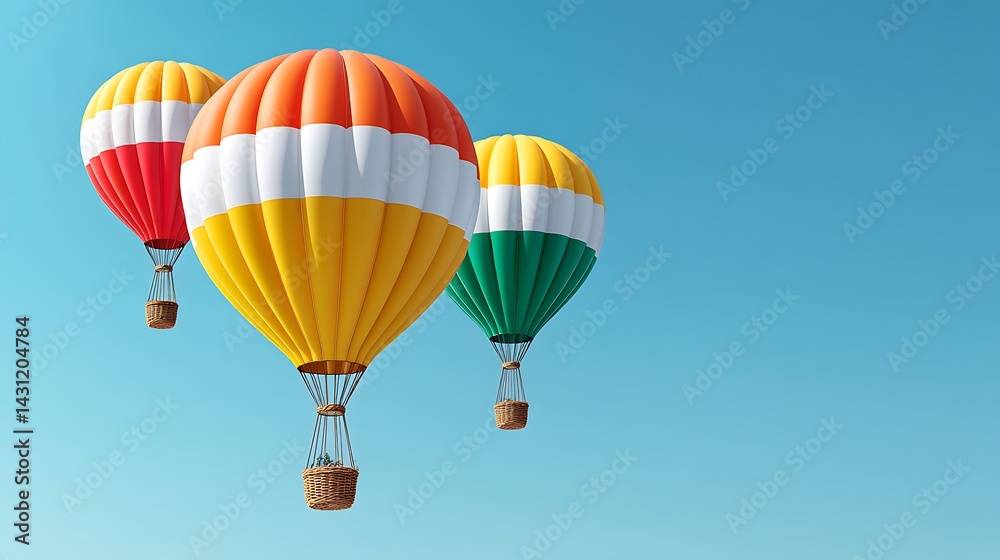 Naklejka premium Colorful Hot Air Balloons in Blue Sky Capturing Adventurous Spirit of Freedom and Travel Adventure