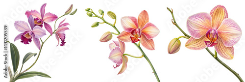 Set of A Orchid Flower isolated on a transparent background