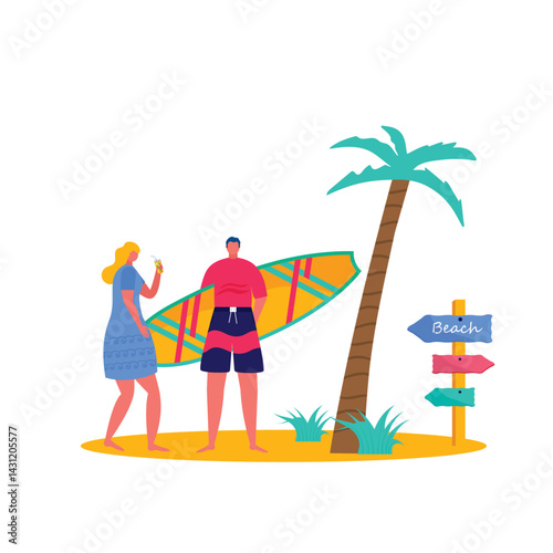Beach day Surfboard palm tree couple