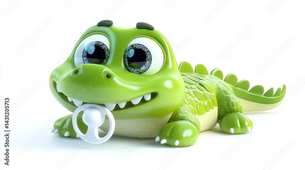 Fototapeta premium Adorable cartoon baby alligator with pacifier.