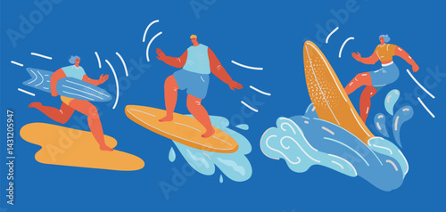 Surfs up Three Surfers Catch Waves