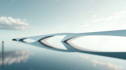 Obraz na płótnie Minimalist white bridge over calm water, serene landscape w salonie