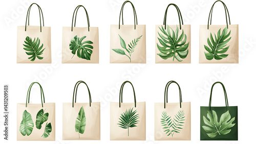 Green Plant-Inspired Tote Bags – Nature Patterned Cotton Canvas Bags for Eco Shoppers and Gift Ideas

