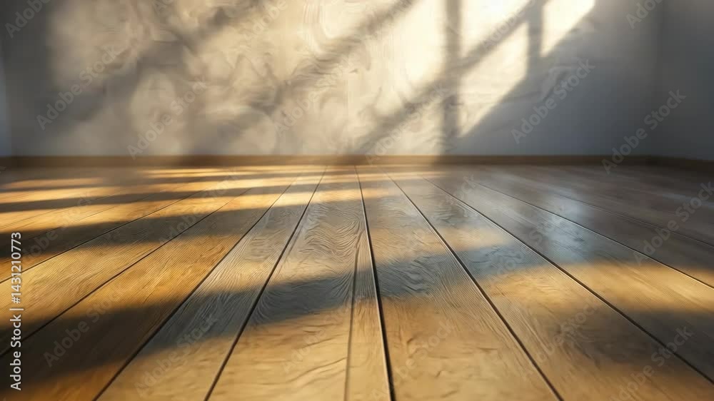 Sunny room Light streams through window casting shadows on the wooden floor