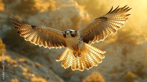 Fierce red tailed hawk soaring above a rugged canyon sharp talons extended golden sunlight highlighting its powerful wings ultra HD wildlife shot