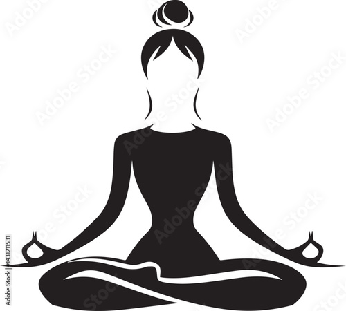 yoga woman silhouette in lotus pose, isolated on white background