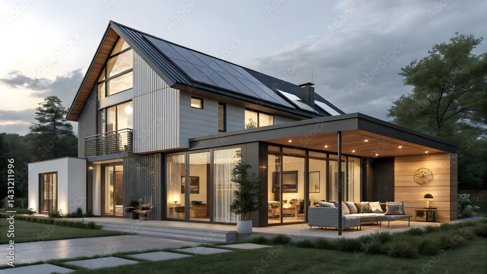 Fototapeta premium 3D Smart Home with Cutting-Edge Solar Panel Technology