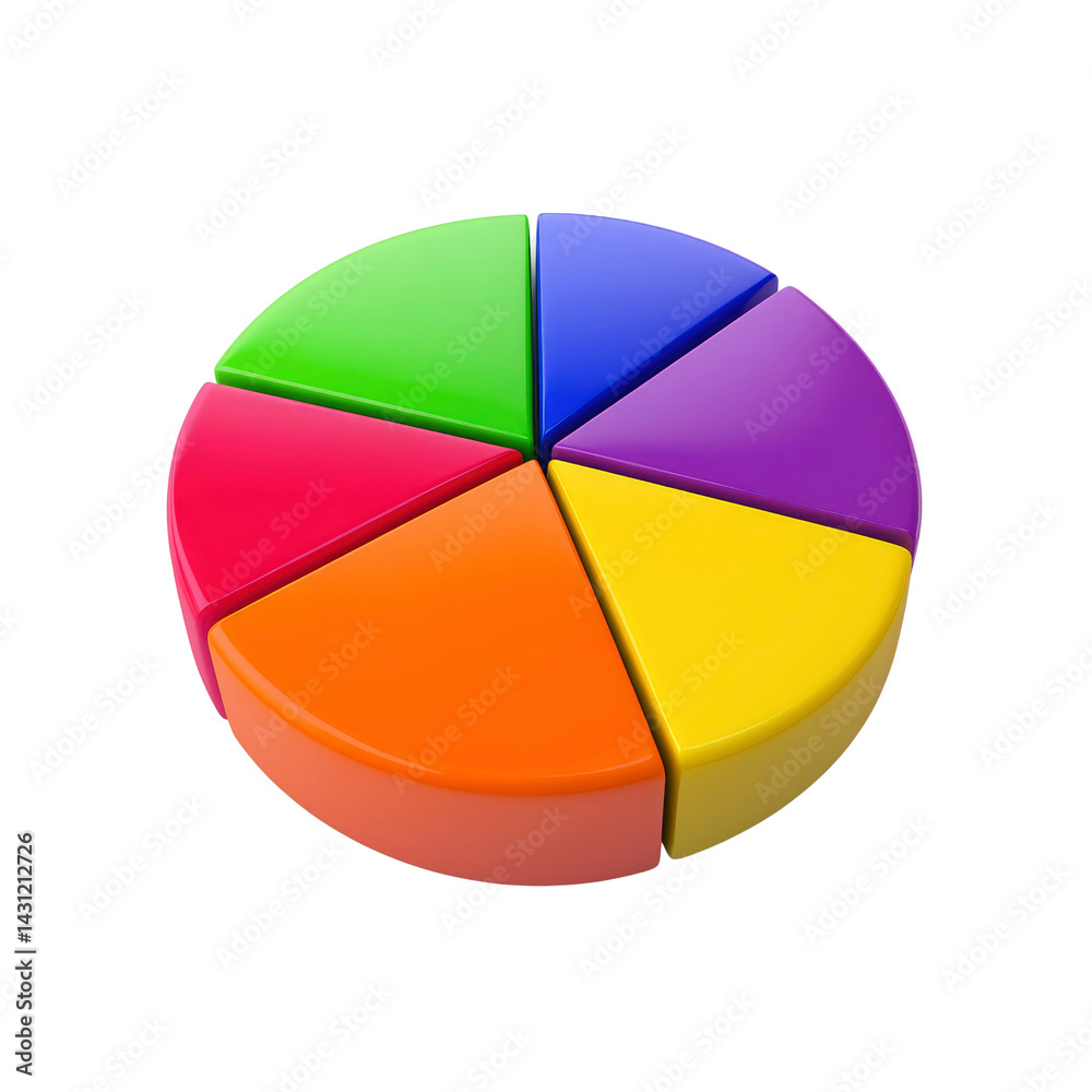 Obraz premium 3D Colorful Pie Chart - Six Segments - Data Visualization Graphic