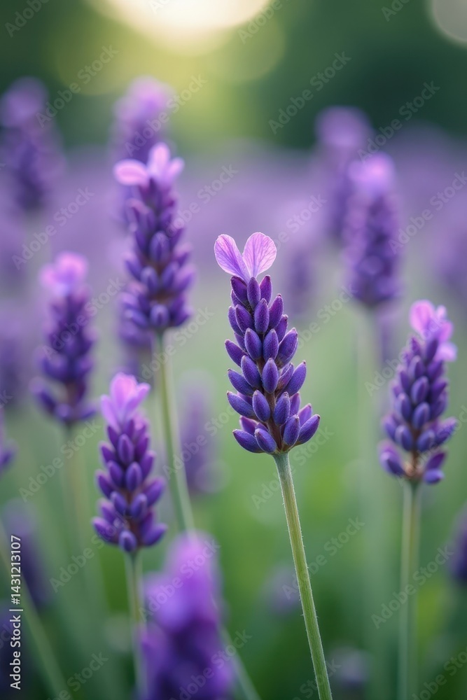 Fototapeta premium Close-up lavender, shallow depth of field, focus on foreground blooms, summer, depth of field, tranquil