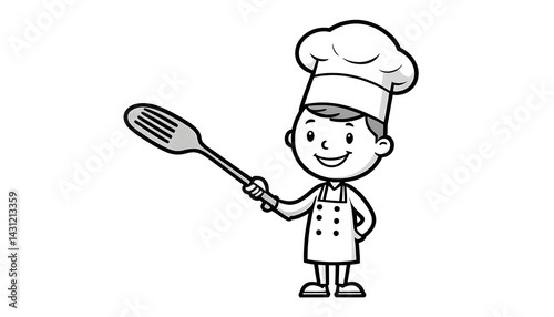 Adorable Cartoon Chef Boy Holding a Spatula: A Culinary Delight