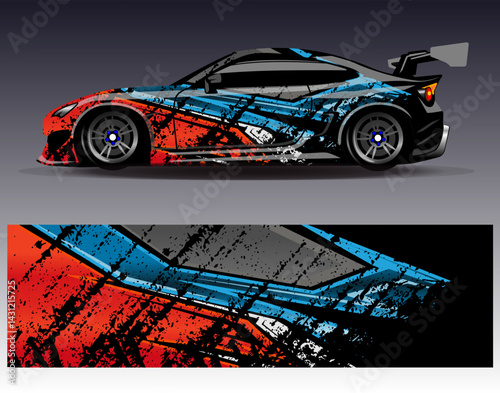 Car wrap design vector. Graphic abstract stripe racing background designs for vehicle, rally, race, adventure and car racing livery