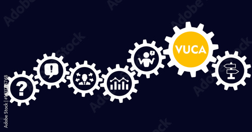 VUCA icon - vector illustration . vuca, volatility, uncertainty, complexity, ambiguity, condition, situation, describe, reflect, infographic, template, concept, banner, pictogram, icon set, icons .