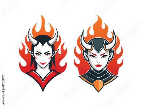 eSports logo woman demons fire