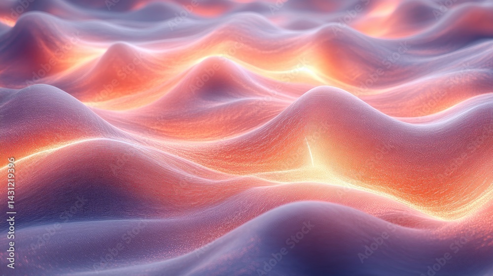 Obraz premium Abstract waves surface with orange and purple light creating a soft texture.