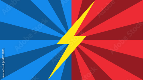 Pop art Red blue versus background with a lightning