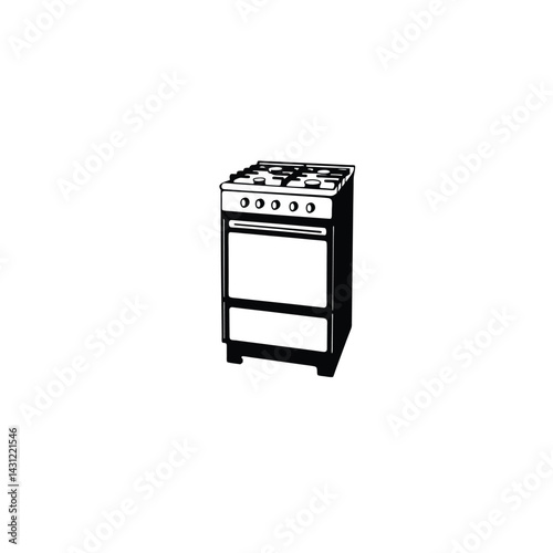Domestic gas oven silhouette on white background