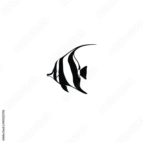 moorish idol fish silhouette on white background