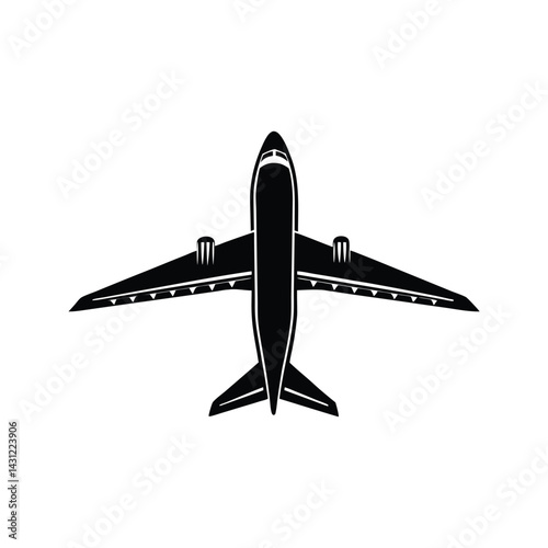 Top view of airliner aircraft icon silhouette vector with white background