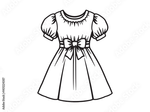 Babydoll dress line art fashion sketch feminine flowy vintage design