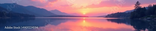Pastel sunset hues paint the lake, tranquil and still, soft, light, still