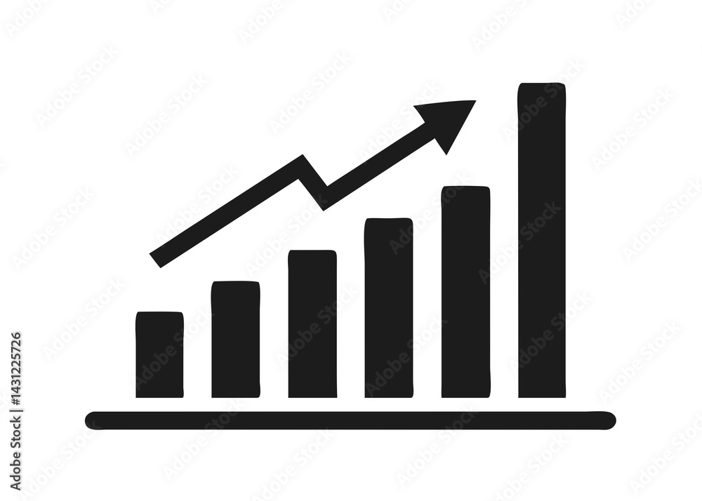 Growth Bar Graph Icon Upward Trend, Progress, Success