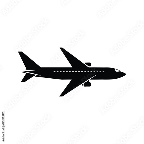Passenger aircraft side view icon silhouette vector with white background