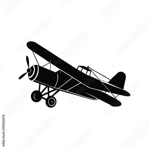 Old-school biplane performing icon silhouette vector with white background