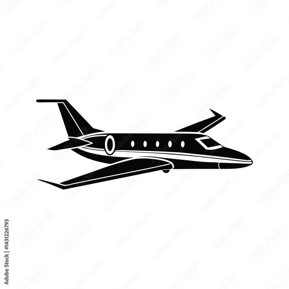 Luxury jet in flight icon silhouette vector with white background Luxury jet in flight icon silhouette vector with white background