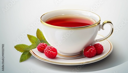 illustration of a white tea cup with raspberry garnish