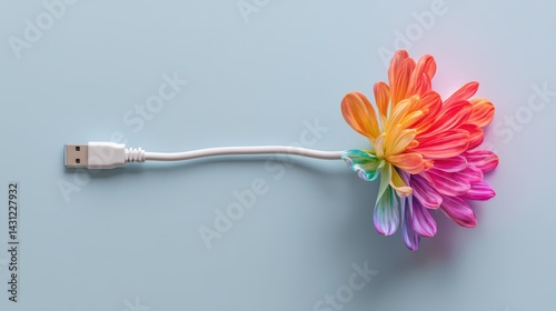 Fusion of Technology and Nature with USB Cable and Blooming Flower