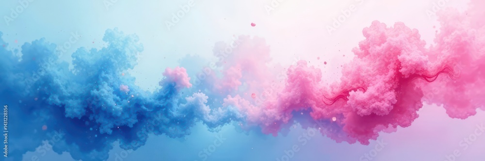 Fototapeta premium Subtle blue and pink watercolor blend, harmonious abstract flow, background, brushstroke, pastel