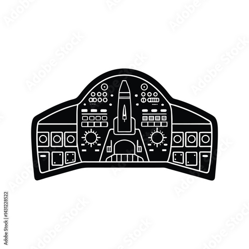 Modern jet cockpit controls icon silhouette vector with white background