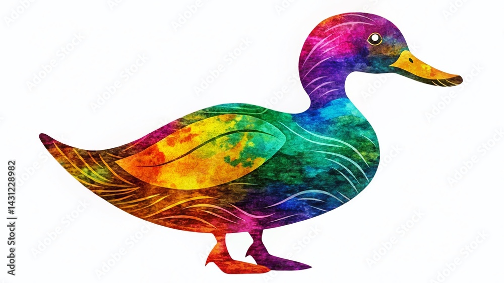 Obraz premium Hand-Drawn Silhouette Duck Painting, Isolated White Background PNG - Cute Farm Animal Illustration