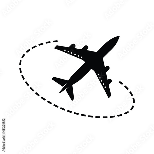 Aerial path of jet plane icon silhouette vector with white background