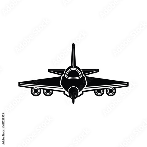 Jet plane facing forward icon silhouette vector with white background