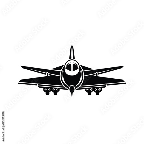 Front silhouette of aircraft icon silhouette vector with white background