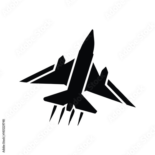 Jet flying with contrail trail icon silhouette vector with white background